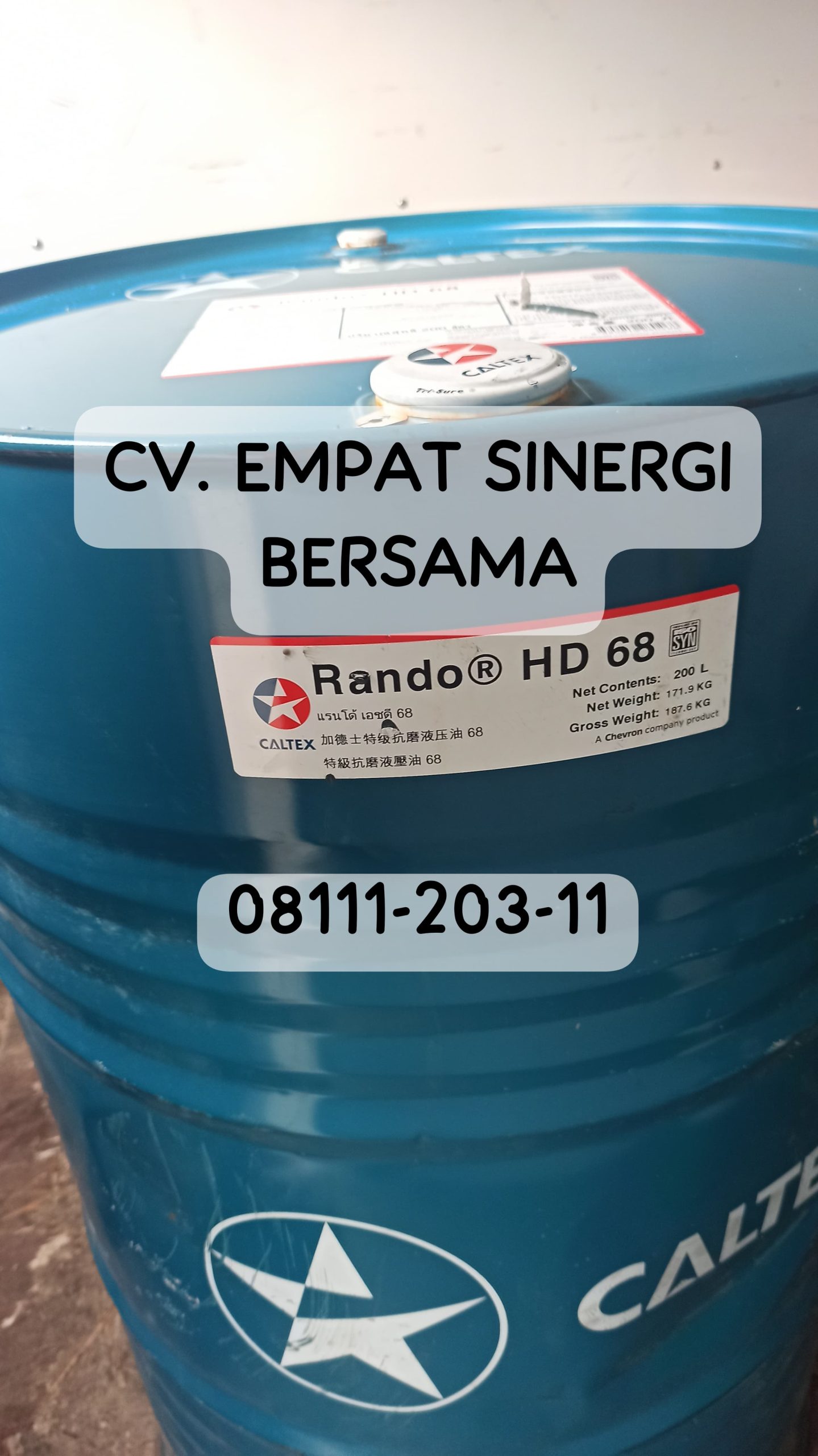 Caltex Rando HD 68, Premium Anti Wear Hydraulic Oil, Drum/ 200 Lt